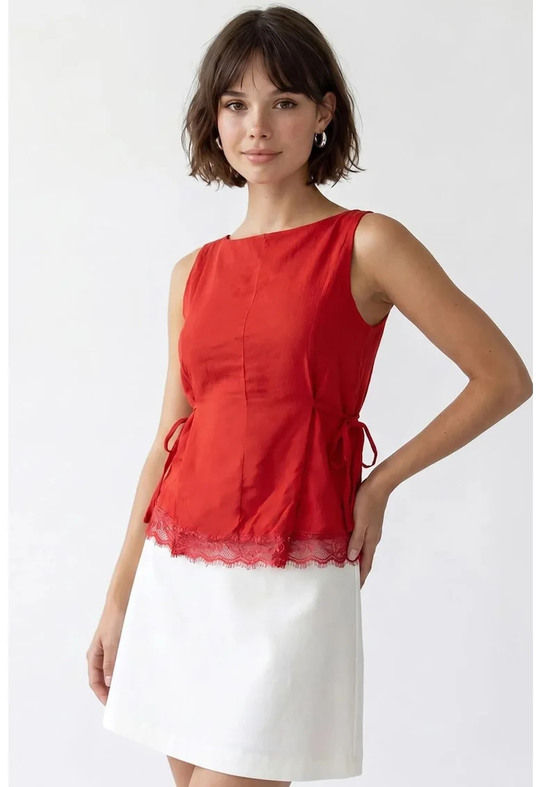 Maiou dama,  poplin, captusita, rosu, casual