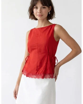 Maiou dama,  poplin, captusita, rosu, casual