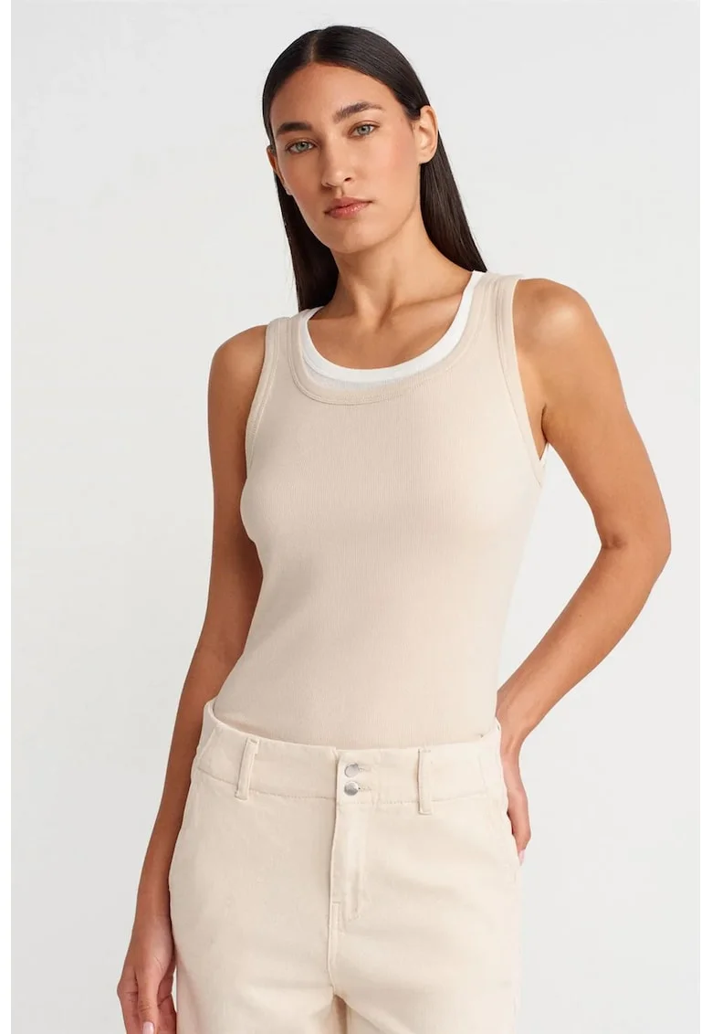 Maiou dama,  Cami, casual, fara inchidere, bej natural, 100% bumbac