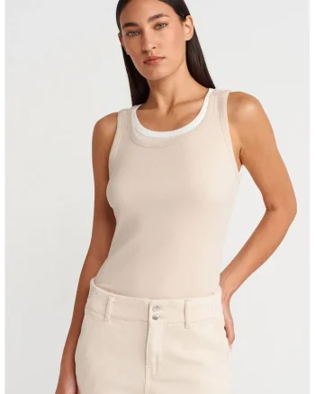 Maiou dama,  Cami, casual, fara inchidere, bej natural, 100% bumbac