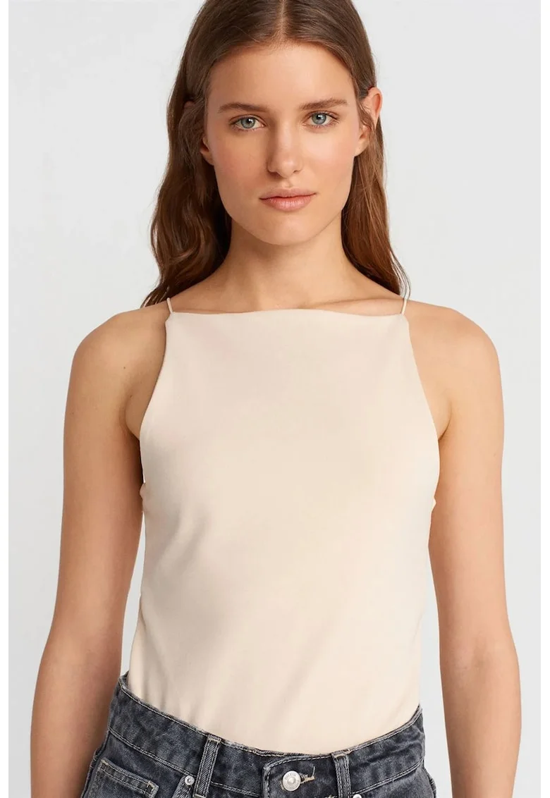 Maiou  halterneck, slim-fit, Bej Natural, bumbac-elastan