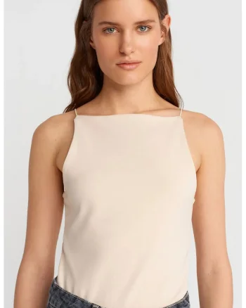 Maiou  halterneck, slim-fit, Bej Natural, bumbac-elastan