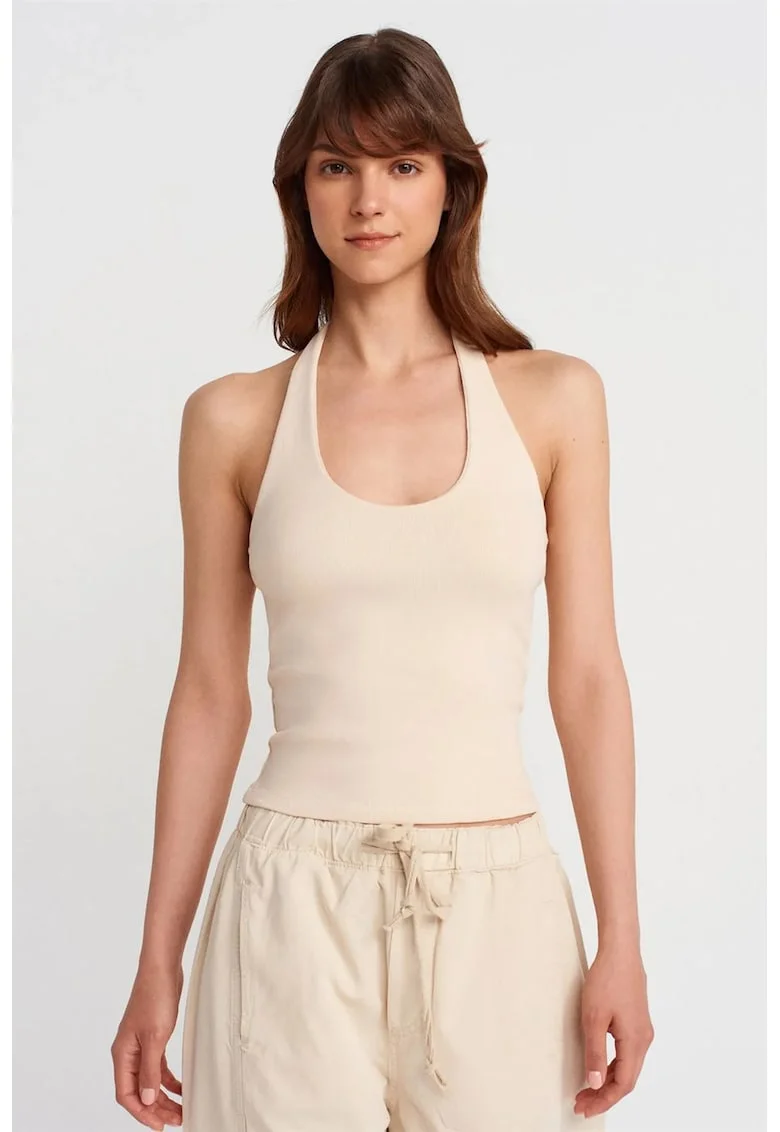 Maiou  fara maneci, guler halter, bej natural, material elastic