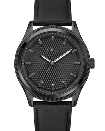 Ceas analog din otel inoxdidabil cu curea din piele, Negru/Negru carbon