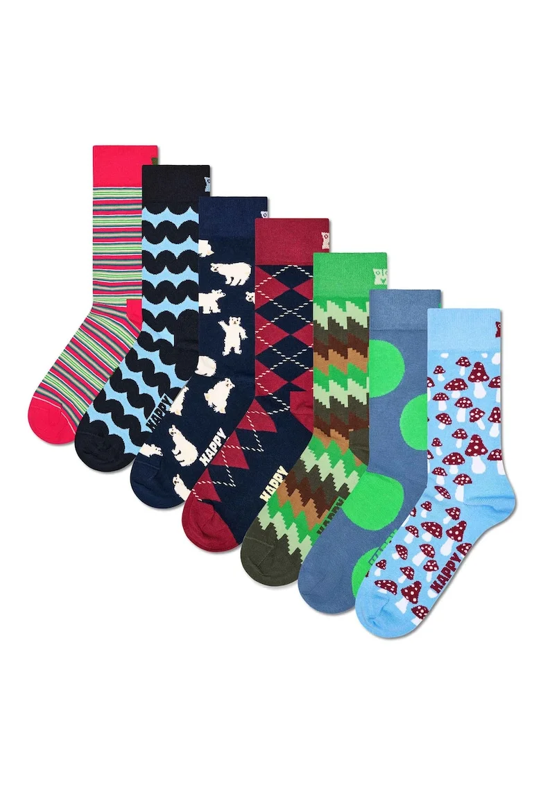 Set de 7 perechi de sosete unisex cu imprimeu