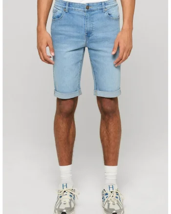 Bermude din denim cu terminatie plisata, Albastru deschis