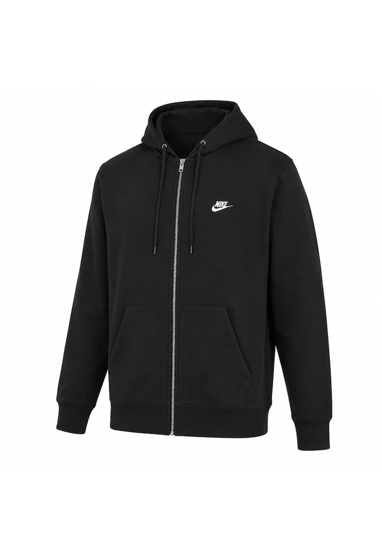 Hanorac regular fit cu fermoar si snur de ajustare, Negru