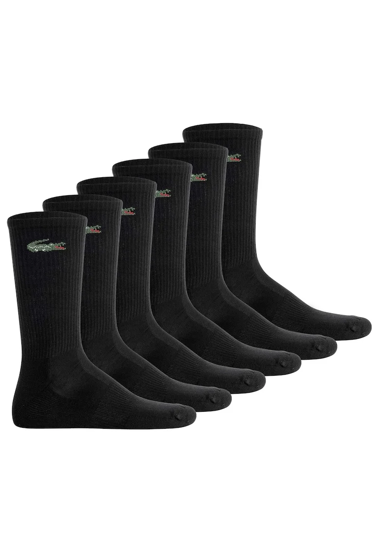 Set de 6 perechi de sosete lungi unisex cu detaliu logo, Negru