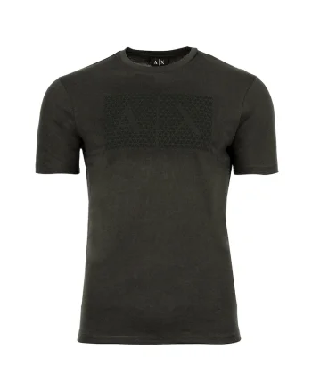 Tricou din bumbac cu decolteu la baza gatului si imprimeu logo, Gri inchis