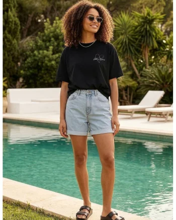 Tricou de bumbac cu imprimeu floral pe spate, Negru