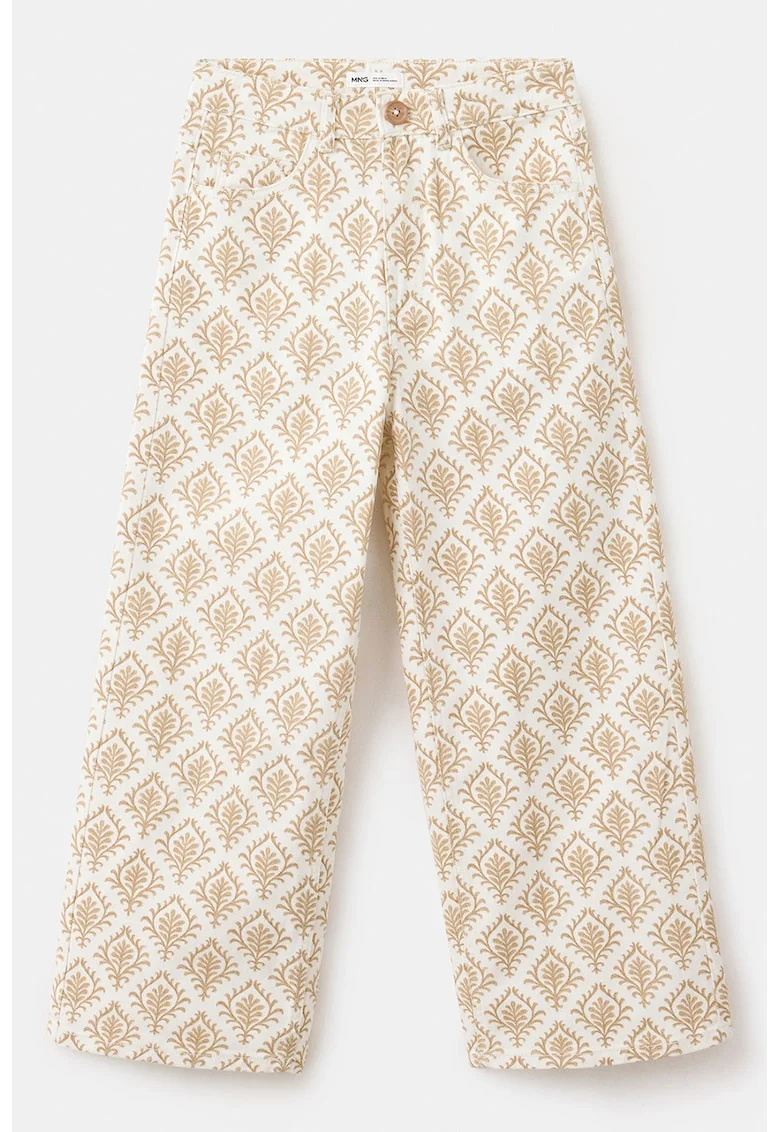 Pantaloni cu imprimeu grafic, Galben pal/Bej inchis