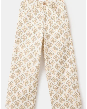 Pantaloni cu imprimeu grafic, Galben pal/Bej inchis
