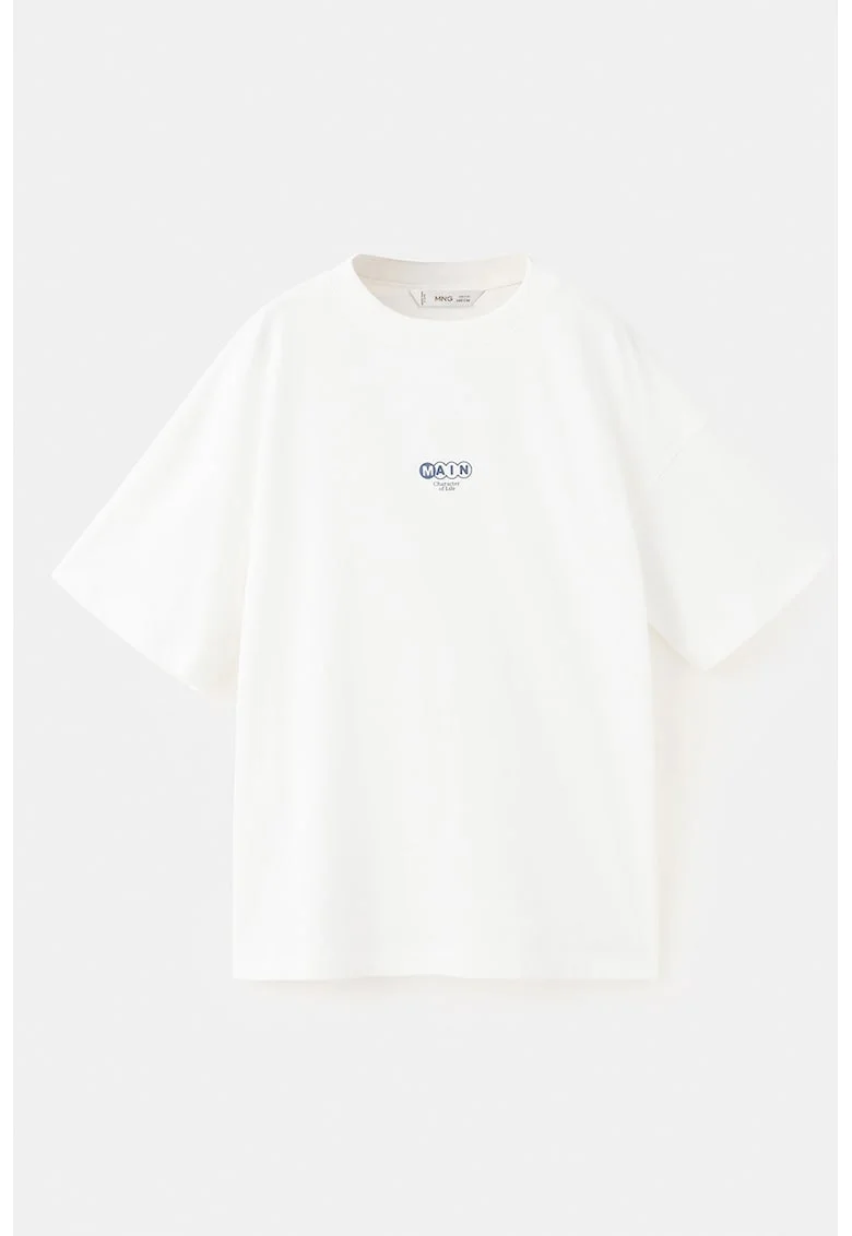 Tricou supradimensionat din bumbac cu detaliu cu imprimeu text, Alb