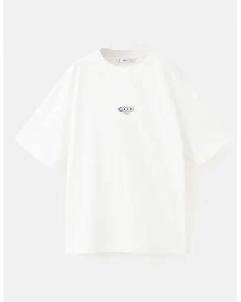 Tricou supradimensionat din bumbac cu detaliu cu imprimeu text, Alb
