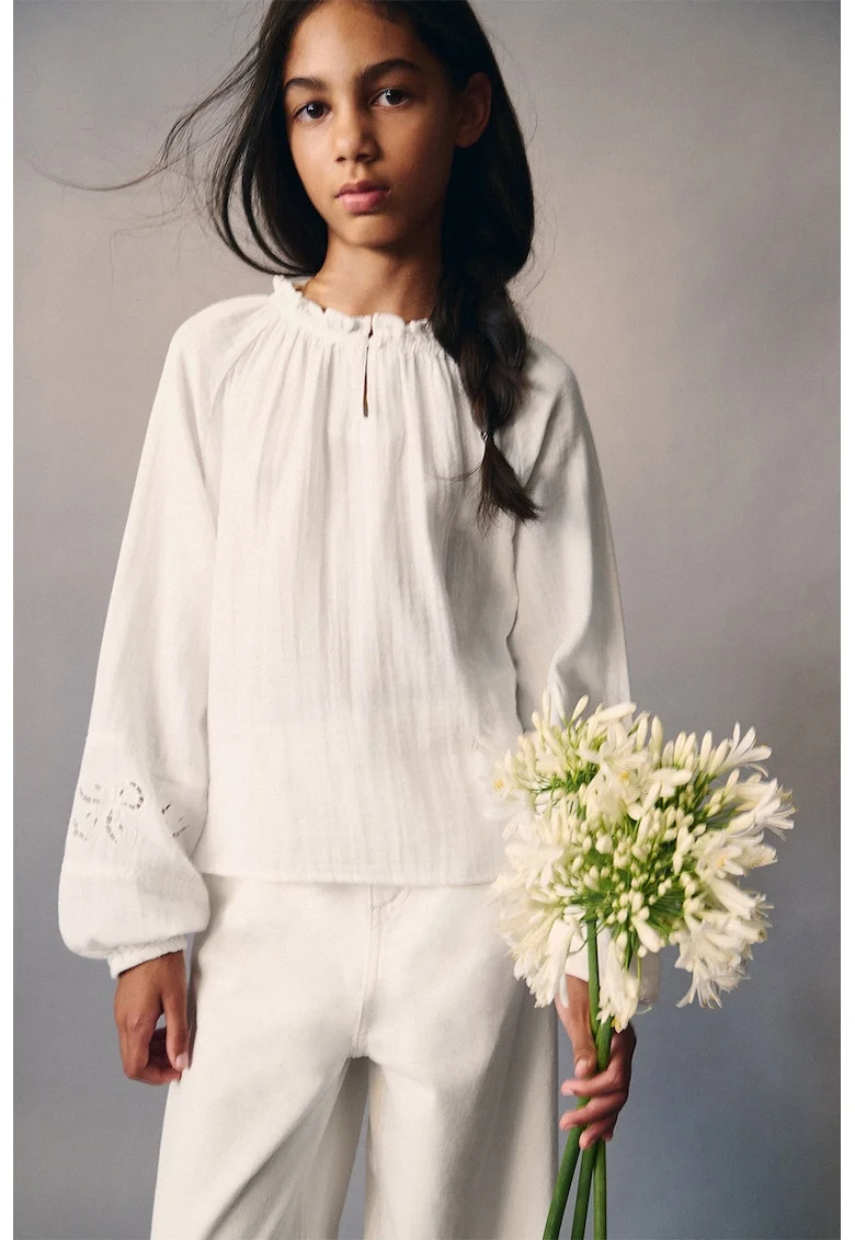 Bluza din bumbac cu broderie, Alb