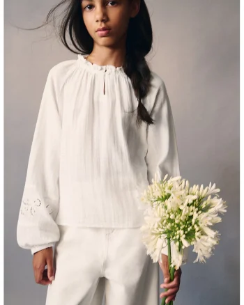 Bluza din bumbac cu broderie, Alb