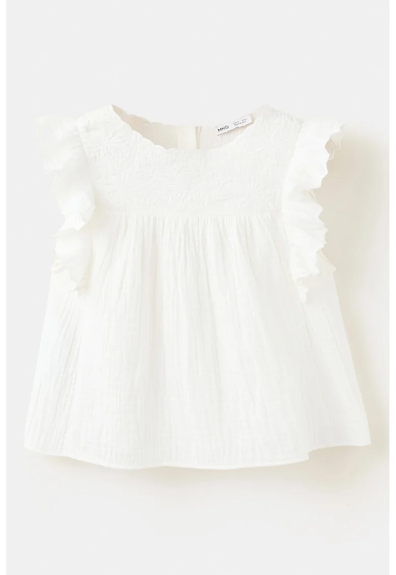 Bluza texturata cu maneci cu volane, Alb fildes