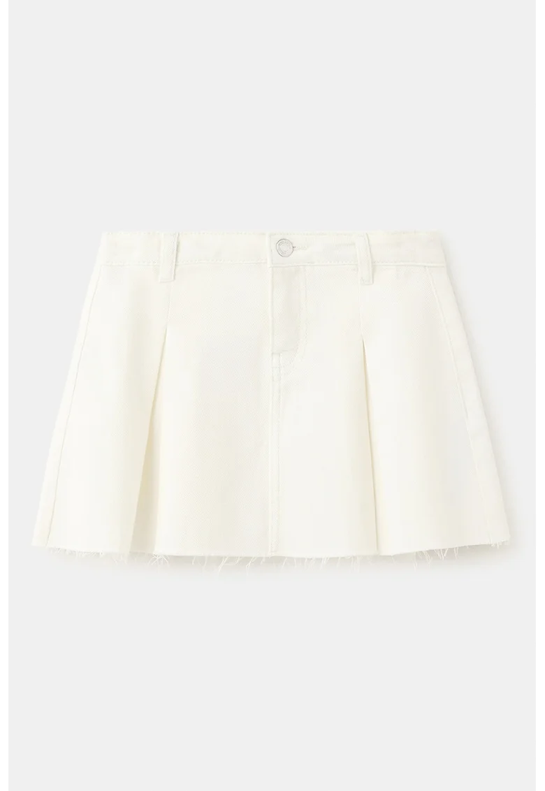 Fusta plisata din denim, Crem