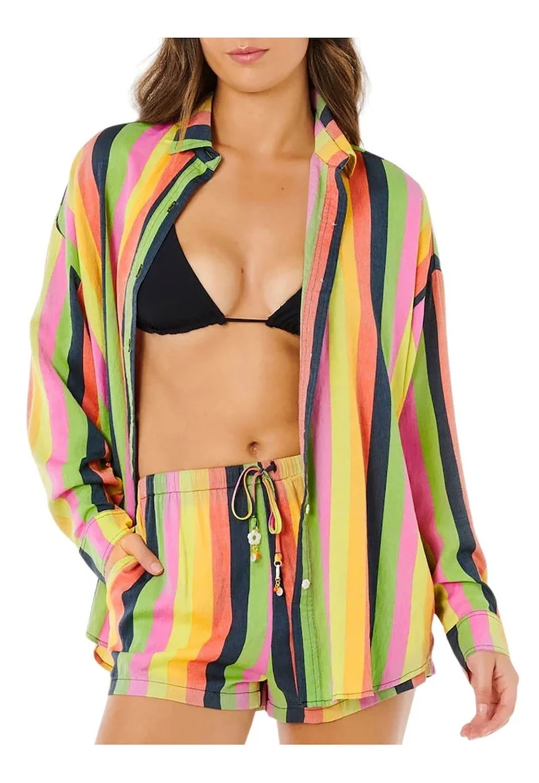 Camasa supradimensionata cu imprimeu in dungi, Multicolor, Multicolor