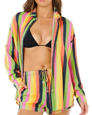 Camasa supradimensionata cu imprimeu in dungi, Multicolor, Multicolor