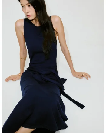 Rochie din tricot cu cordon in talie, Albastru ultramarin