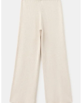 Pantaloni striati din tricot cu croiala ampla, Bej deschis