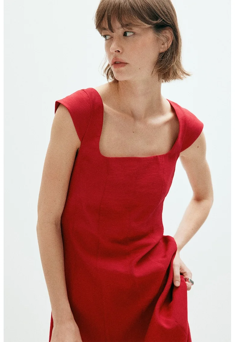 Rochie midi evazata, Rosu