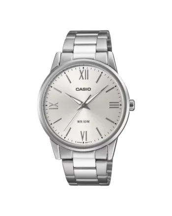 Ceas barbatesc  MTP-1303DD-7A, mecanism quartz, carcasa din otel, argintiu