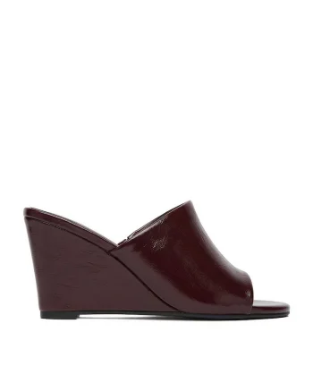 Papuci dama  bordeaux, textil, piele ecologica