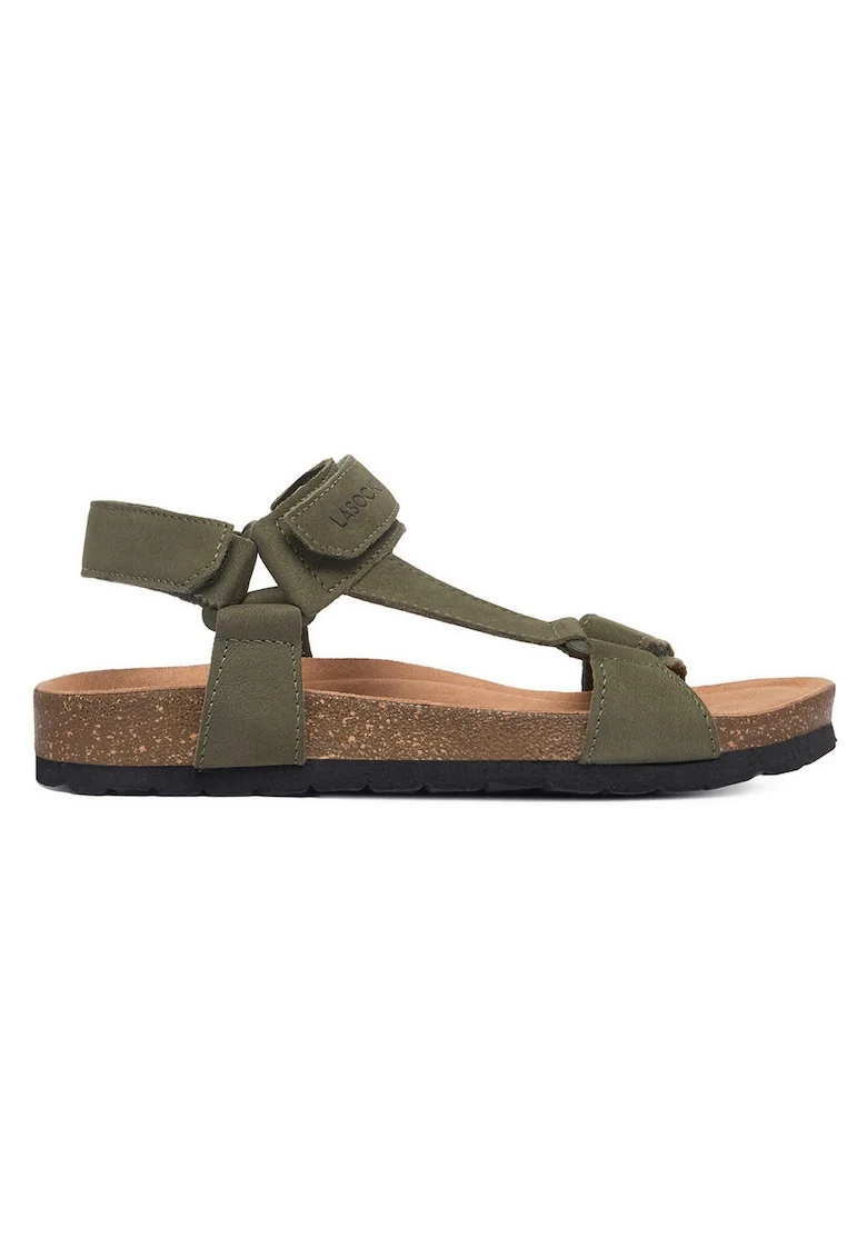 Sandale baieti  kaki, piele nabuc, inchidere velcro
