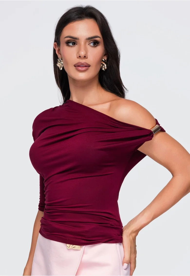 Bluze dama asimetrica cu decolteu tip off-the-shoulder si maneca lunga OW-TS-E0075, Visiniu