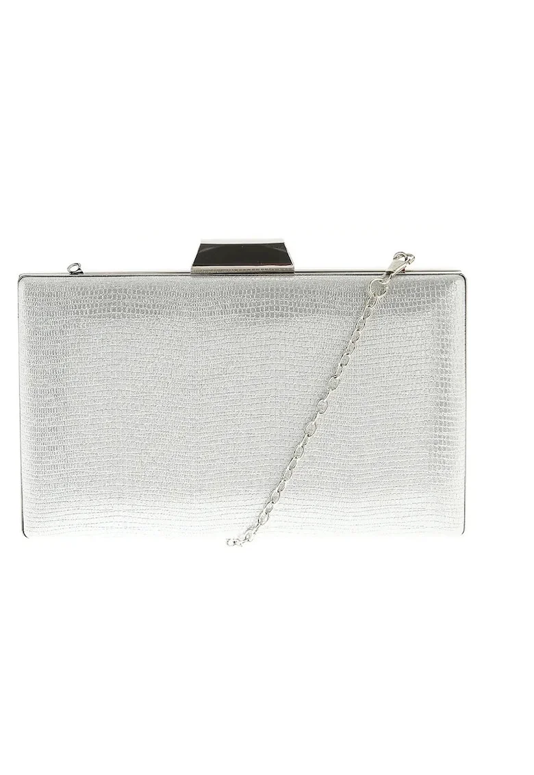 Clutch argintiu cu design compact si detalii metalice