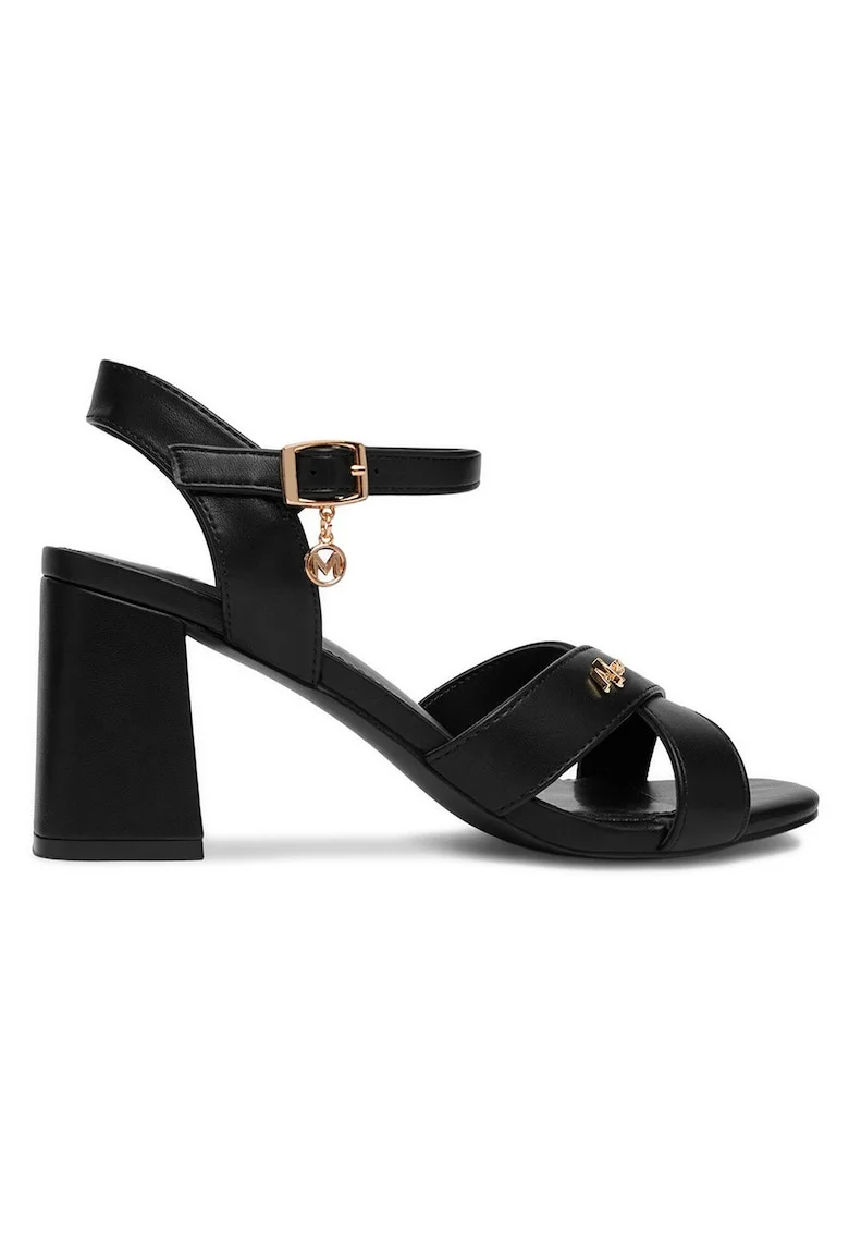 Sandale dama  toc bloc, negru, piele ecologica, Negru