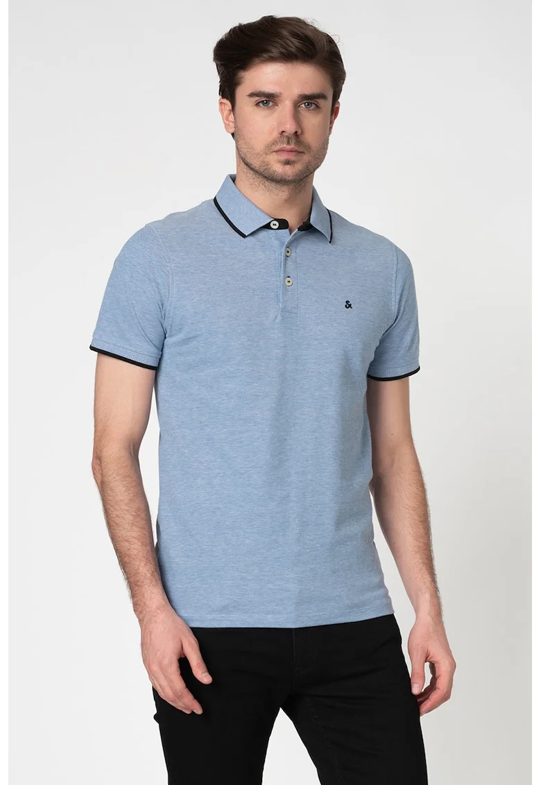 Tricou polo slim fit de bumbac organic Paulos, Albastru lavanda