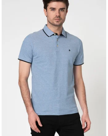 Tricou polo slim fit de bumbac organic Paulos, Albastru lavanda