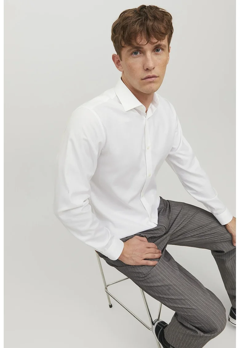 Camasa slim fit de bumbac, Alb optic