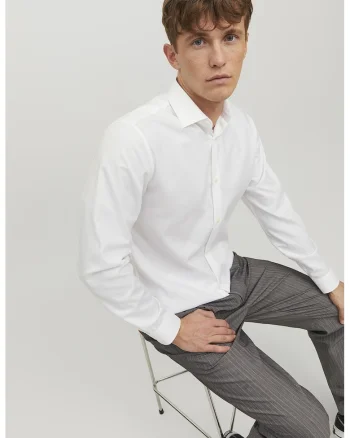 Camasa slim fit de bumbac, Alb optic