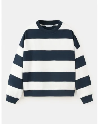 Bluza de trening cu croiala lejera si dungi, Alb/Albastru ultramarin