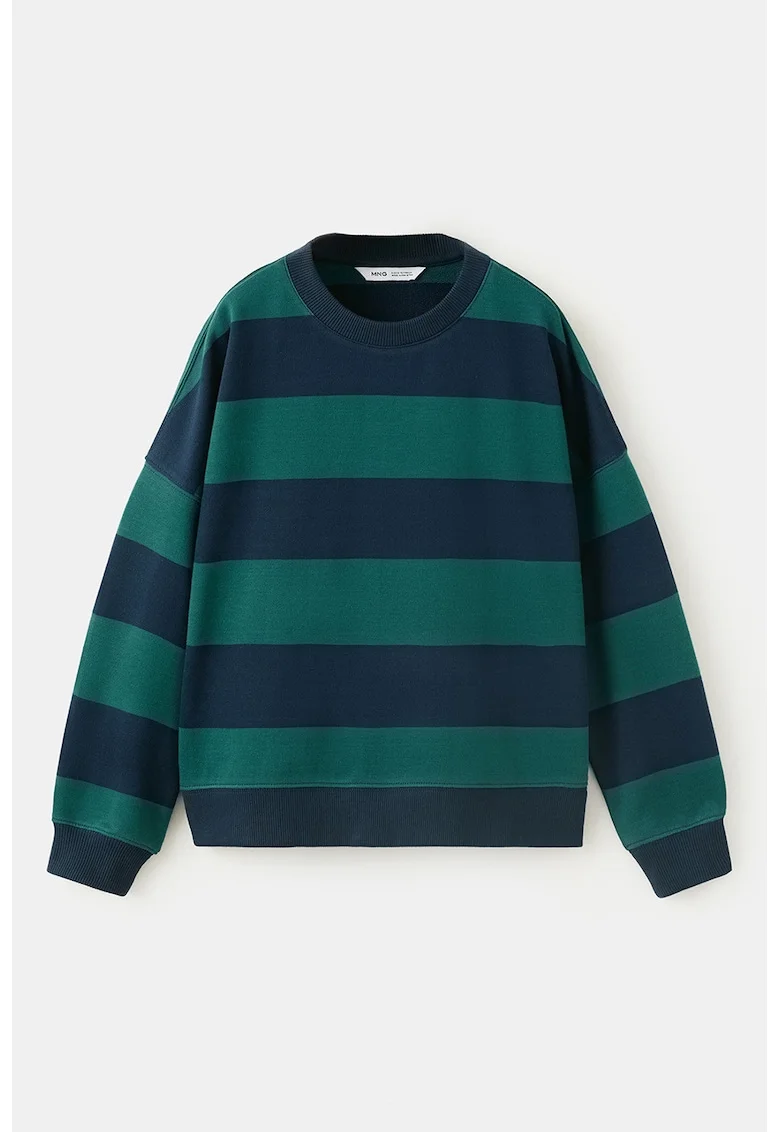 Bluza de trening cu croiala lejera si dungi, Albastru oceanic/Verde smarald