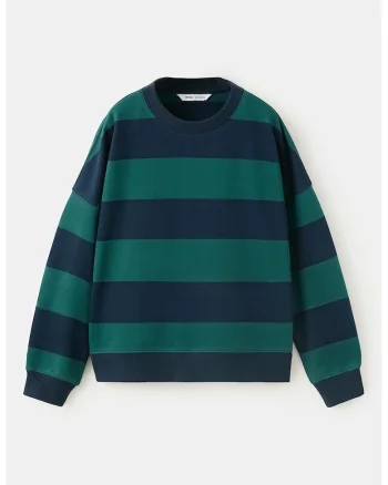 Bluza de trening cu croiala lejera si dungi, Albastru oceanic/Verde smarald