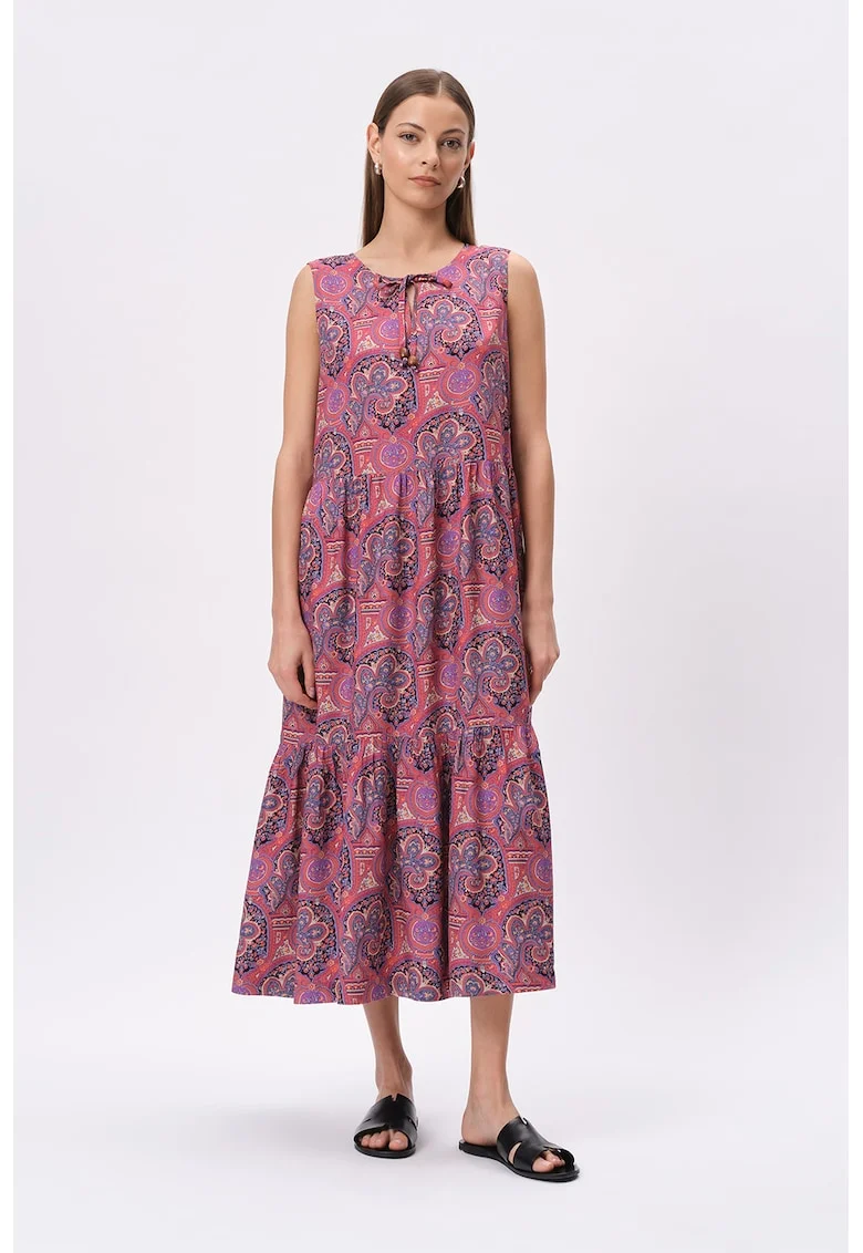 Rochie midi cu model, Rosu/Albastru