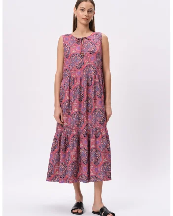 Rochie midi cu model, Rosu/Albastru