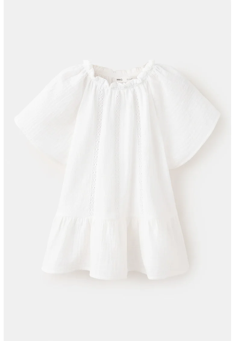 Bluza cu insertii din dantela si maneci scurte, Bej deschis