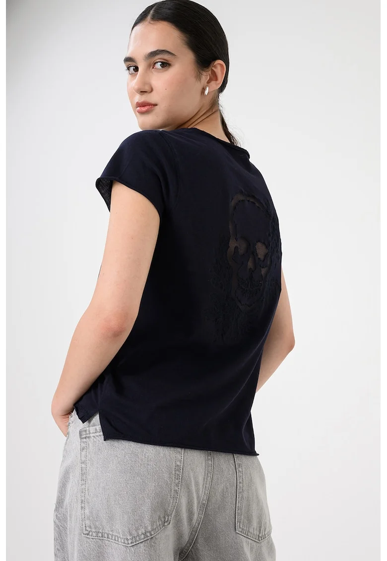 Tricou regular fit din bumbac cu decolteu in V Tunisien, Albastru ultramarin
