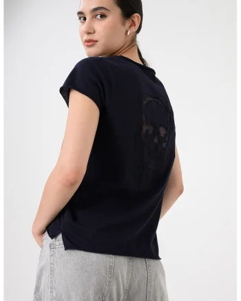 Tricou regular fit din bumbac cu decolteu in V Tunisien, Albastru ultramarin