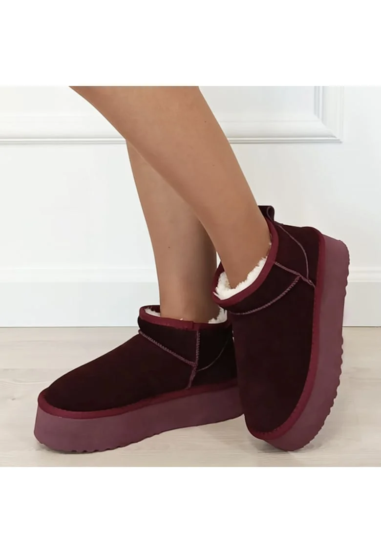 Ghete bordo din piele naturala 6391 113 18596, Visiniu