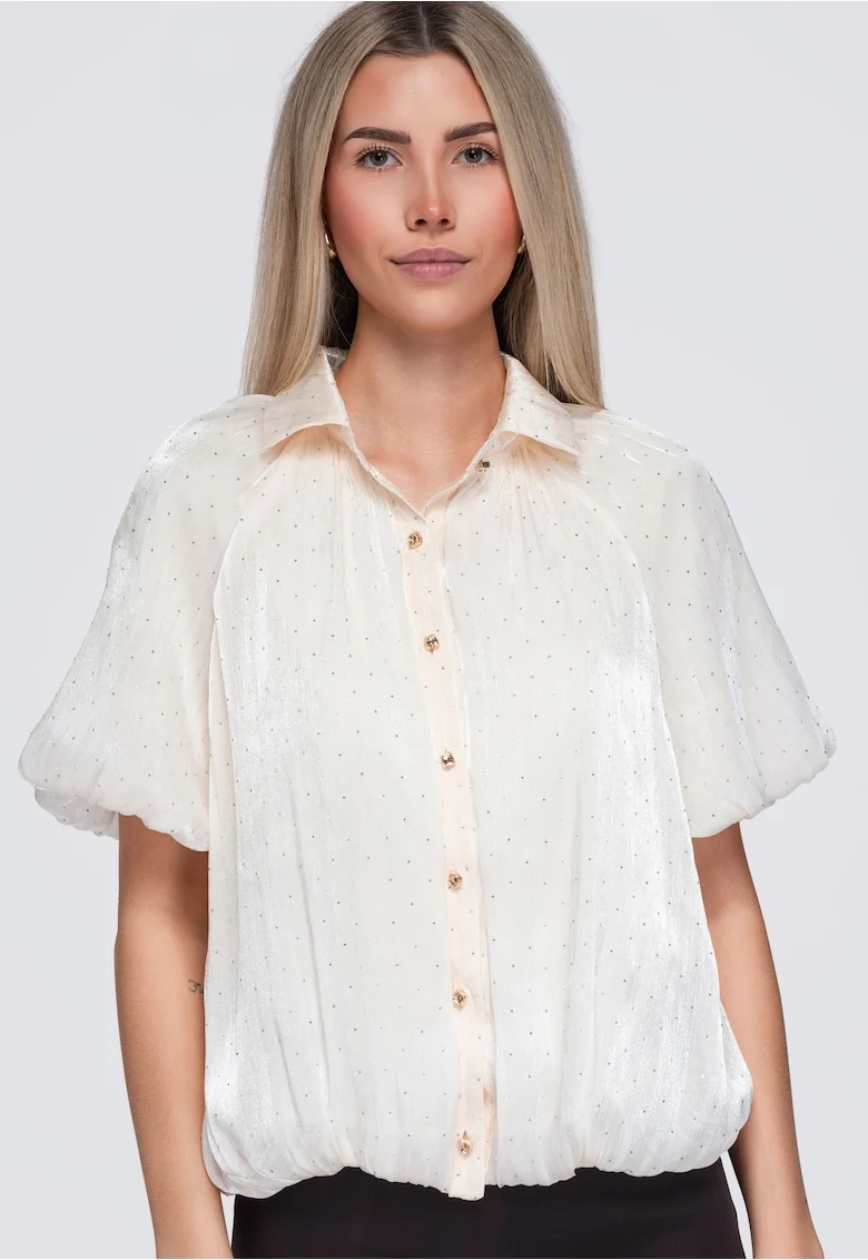 Camasa de dama, maneca scurta, cu guler clasic, stil bluza, aspect elegant OW-SH-E0068, Bej