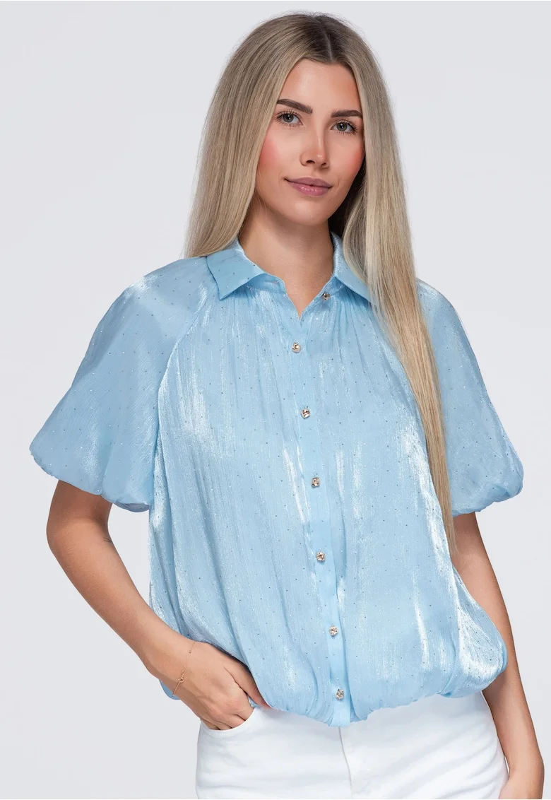 Camasa de dama, maneca scurta, cu guler clasic, stil bluza, aspect elegant OW-SH-E0068, Albastru