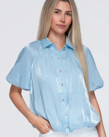 Camasa de dama, maneca scurta, cu guler clasic, stil bluza, aspect elegant OW-SH-E0068, Albastru