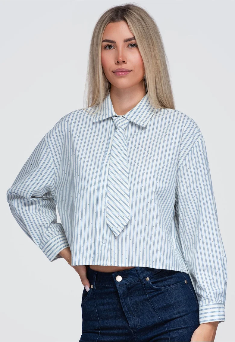 Camasa scurta de dama cu guler clasic si maneci lungi OW-SH-E0069, Albastru